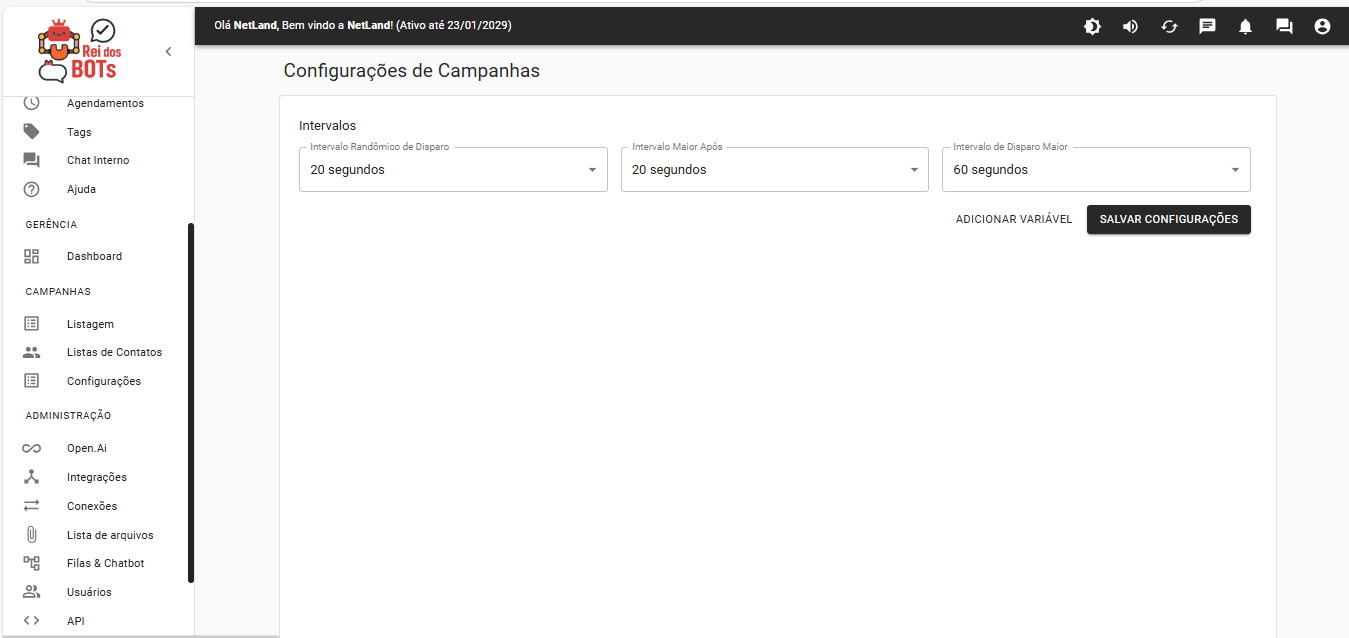 Configurações de Campanhas