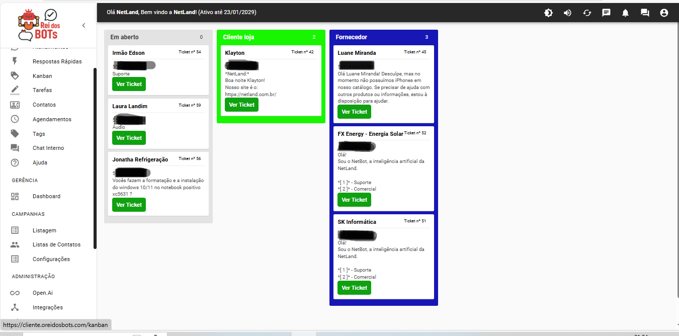 Kanban de Atendimentos